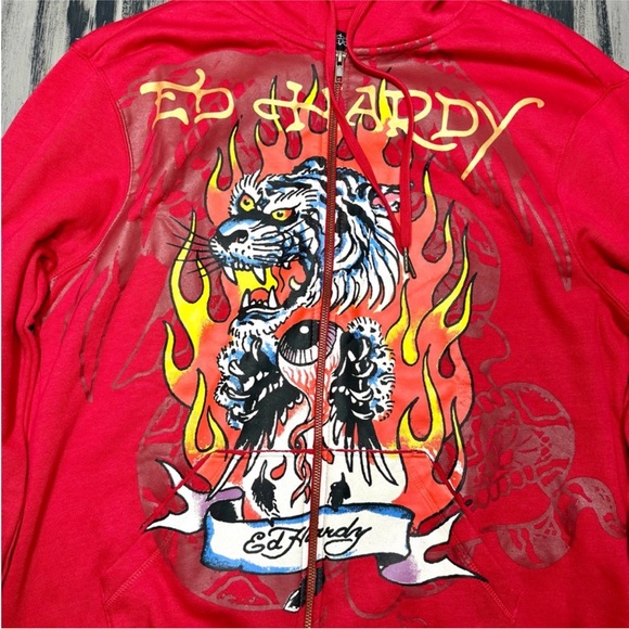 Ed Hardy Vibrant Red Full Zip Hoodie NWT - Picture 3 of 7